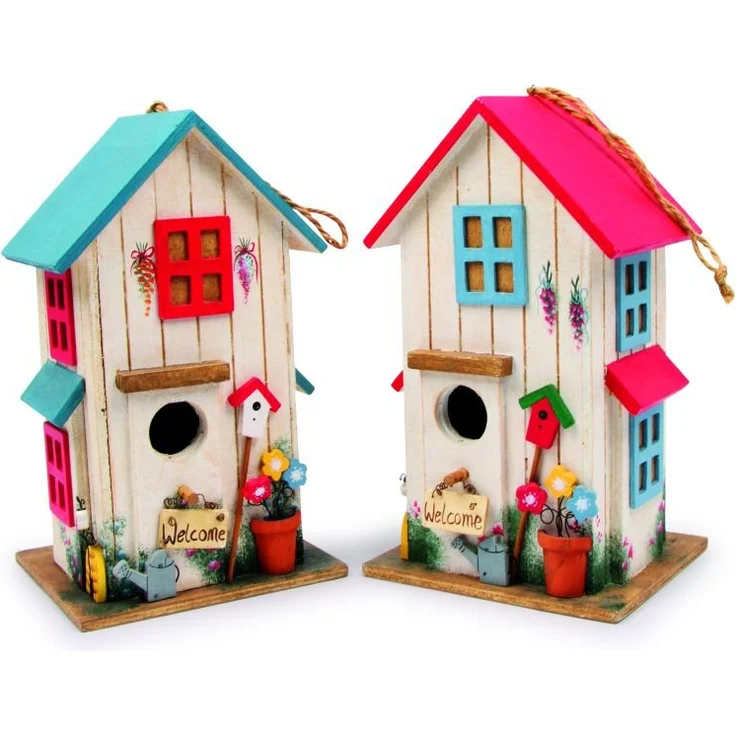 small foot 6587 Vogelhaus Villa Kunterbunt, aus Holz, wetterfest Dekoration für Balkon, Garten oder Terrasse, 2-teilig