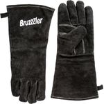 Bruzzzler Grillhandschuhe feuerfest - Grill Lederhandschuhe, Grill Handschuhe, lang, mit Lederschlaufe, Thermo Isolierung, hitzebeständiges Obermaterial, in Universalgröße, schwarz mit Logo