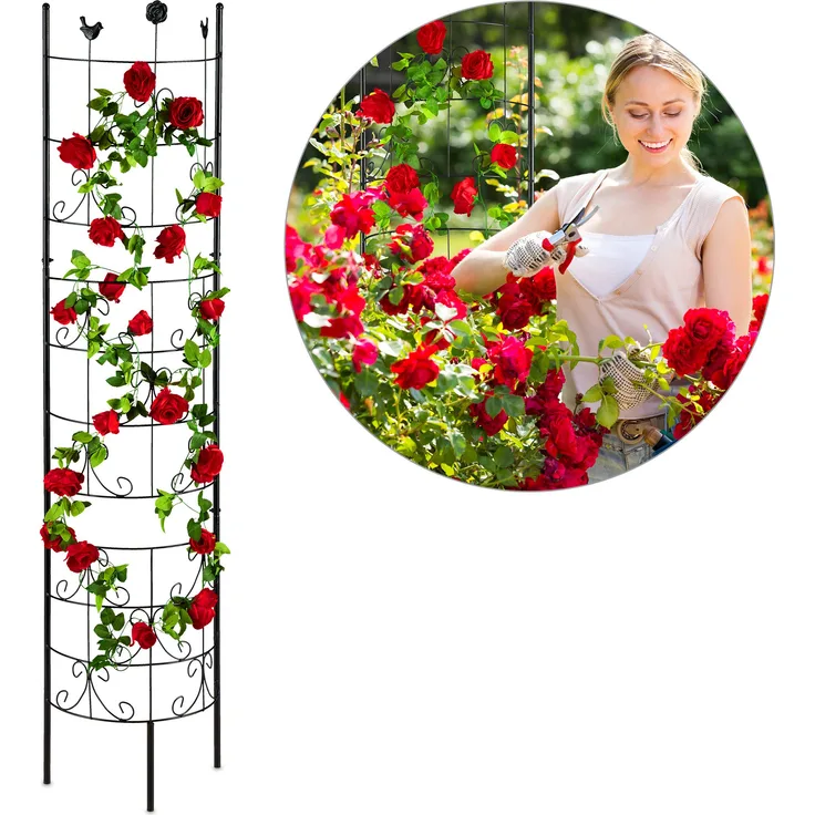 Relaxdays Rankgitter Metall, halbrund, zum Stecken, Rankhilfe für Kletterpflanzen, Spalier Garten, 180 cm hoch, schwarz