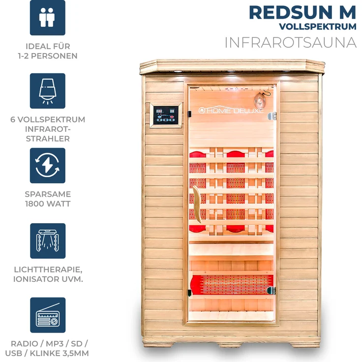 HOME DELUXE Infrarotkabine REDSUN - M mit Vollspektrumstrahler, 120 x 105 x 190 cm – Bild 3