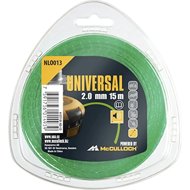 Universal Trimmerleisefaden 2.0mmx15m, NLO013: Ersatzfaden für Rasentrimmer, Länge 15 m, Faden-Ø 1.3 mm, patentierte Technik für leisen Betrieb (Artikel-Nr. 00057-76.163.13)