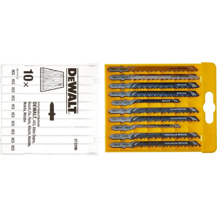 DeWalt HCS-Stichsägenblätter (10-tlg. Set, für Holz, für den Einsatz in Stichsägen (Kabel und Akku), bestehend aus 2x DT2175, 2x DT2177, 1x DT2050, 2x DT2186, 1x DT2168, 2x ST2075) DT2290