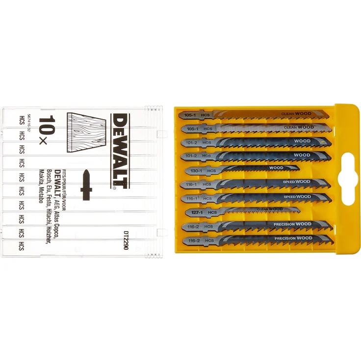 DeWalt HCS-Stichsägenblätter (10-tlg. Set, für Holz, für den Einsatz in Stichsägen (Kabel und Akku), bestehend aus 2x DT2175, 2x DT2177, 1x DT2050, 2x DT2186, 1x DT2168, 2x ST2075) DT2290 – Bild 1