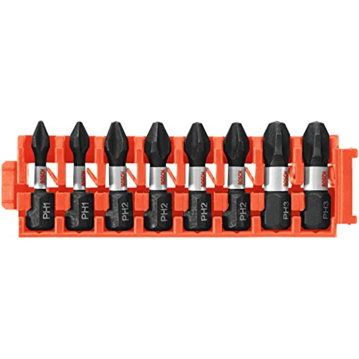 Bosch CCSPHV108 8Piece Impact Tough Phillips 1 In. Insert Bits with Clip for Custom Case System