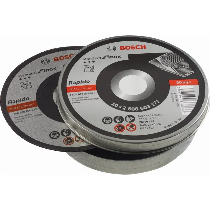 Bosch Professional 10 Stück Trennscheibe Standard für Inox Rapido WA 60 T BF (für Edelstahl, Ø 125 mm, gerade, Zubehör Winkelschleifer) – Bild 1
