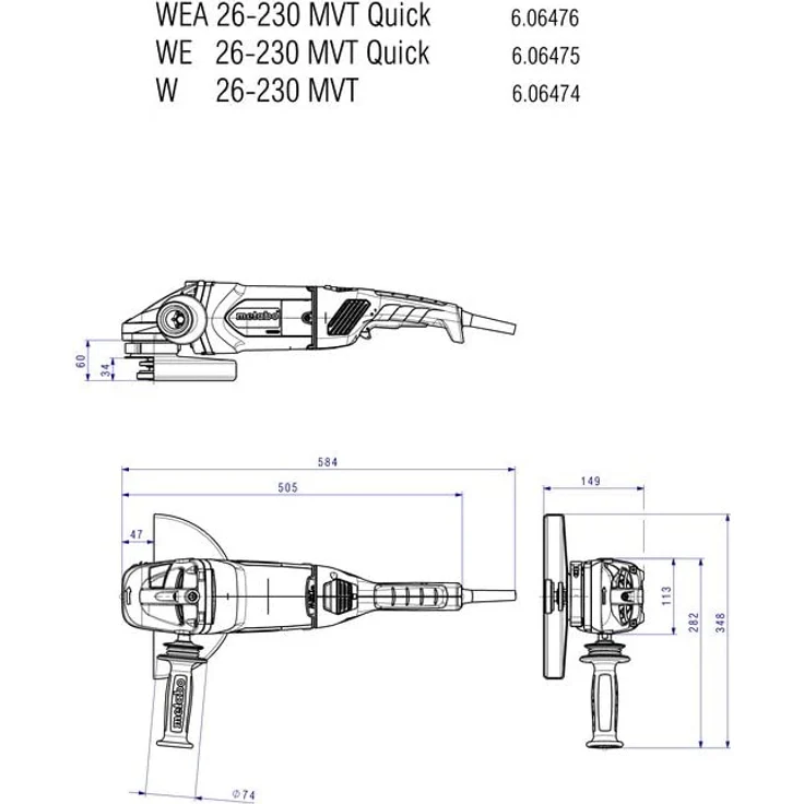 Metabo Winkelschleifer WE 26-230 MVT Quick (2600 Watt, Scheibendurchmesser 230 Millimeter, Vibrationsdämpfung, Metabo M-Quick-System, Wiederanlaufschutz, Schlüssel im Zusatzhandgriff ) 606475000 – Bild 3
