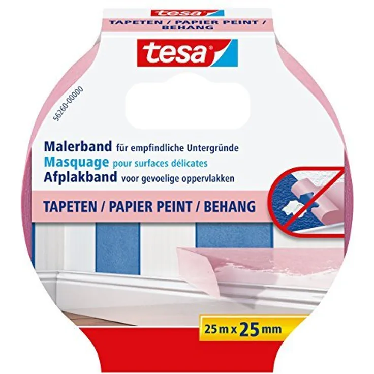 tesa 56260-00000 56260 Malerband Tapeten, Rosa, 25m : 25mm