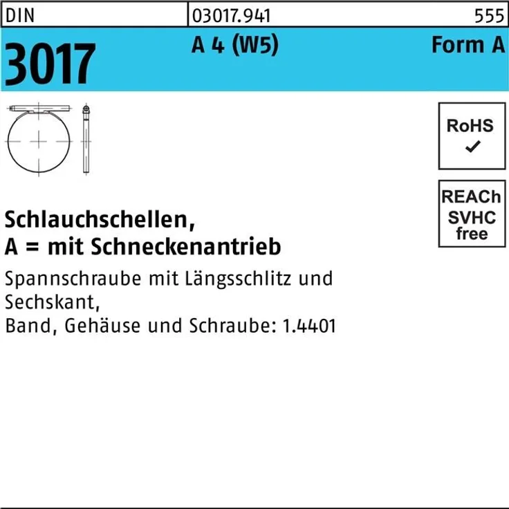 Reyher Schlauchschelle DIN 3017 W5 m.Schneckenantrieb 20- 32- 9 C7 A 4 f.Innen-D. Bewässerungszubehör