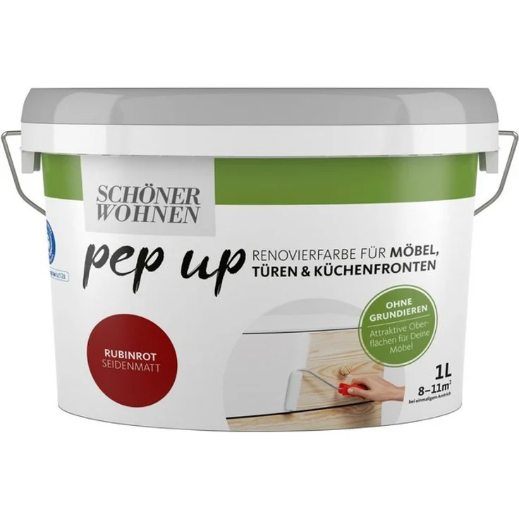 SCHÖNER WOHNEN-Kollektion Lack pep up - rubinrot , seidenmatt, für Möbel, Türen und Küchenfronten, 1 l – Bild 1