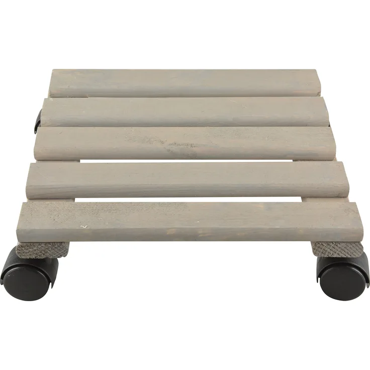 Esschert Design Pflanzentrolley, 30 x 30 x 8 cm, aus Holz, quadratisch, Größe L, mit 4 Kunststoffrollen