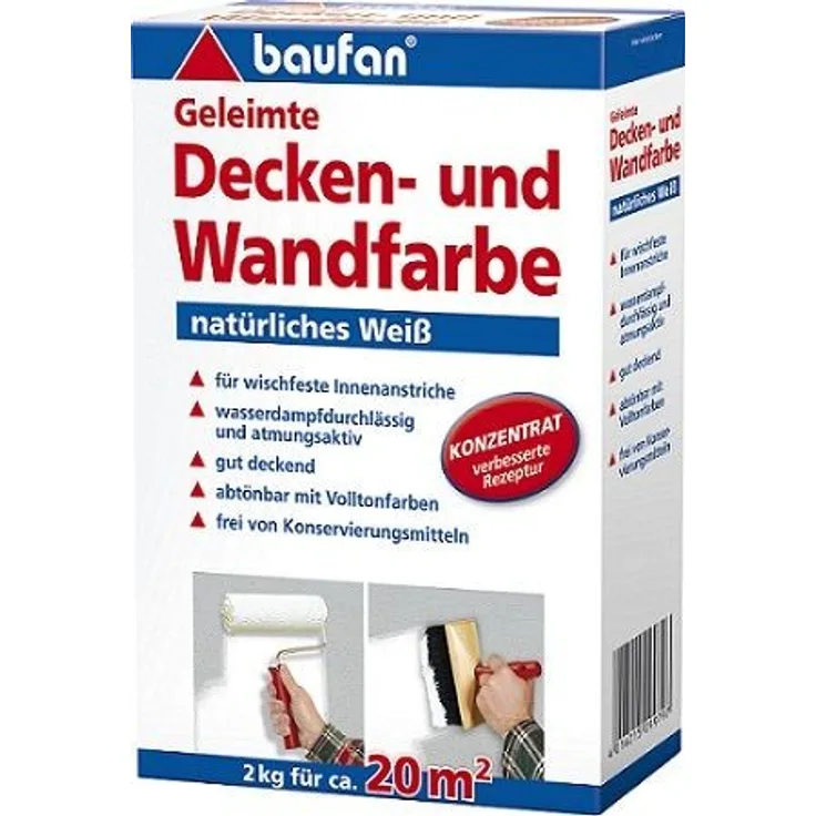 Baufan Geleimte Decken und Wandfarbe, Trockenfarbe, 2 kg