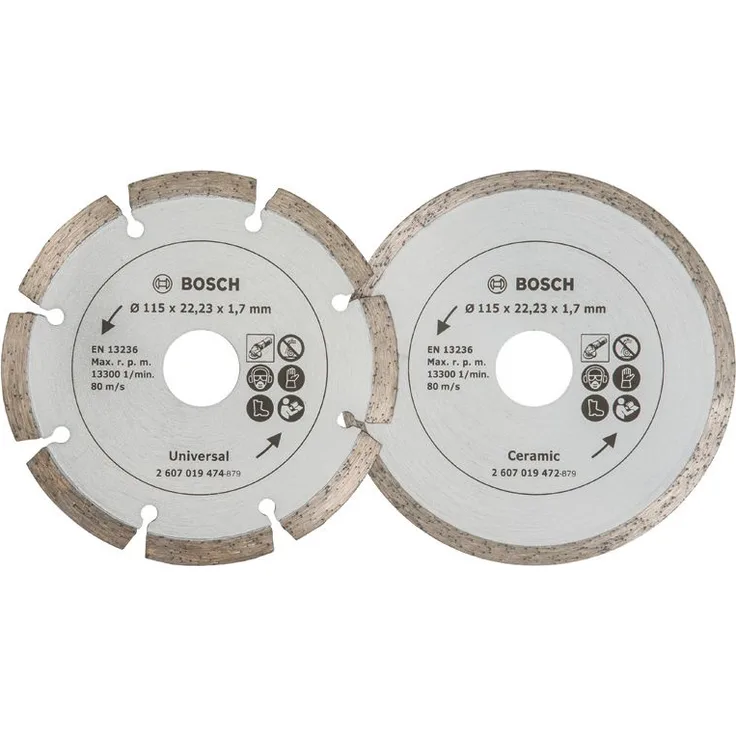 Bosch 2 Diamanttrennscheiben für Fliesen und Baumaterial, 115 mm, 2607019478