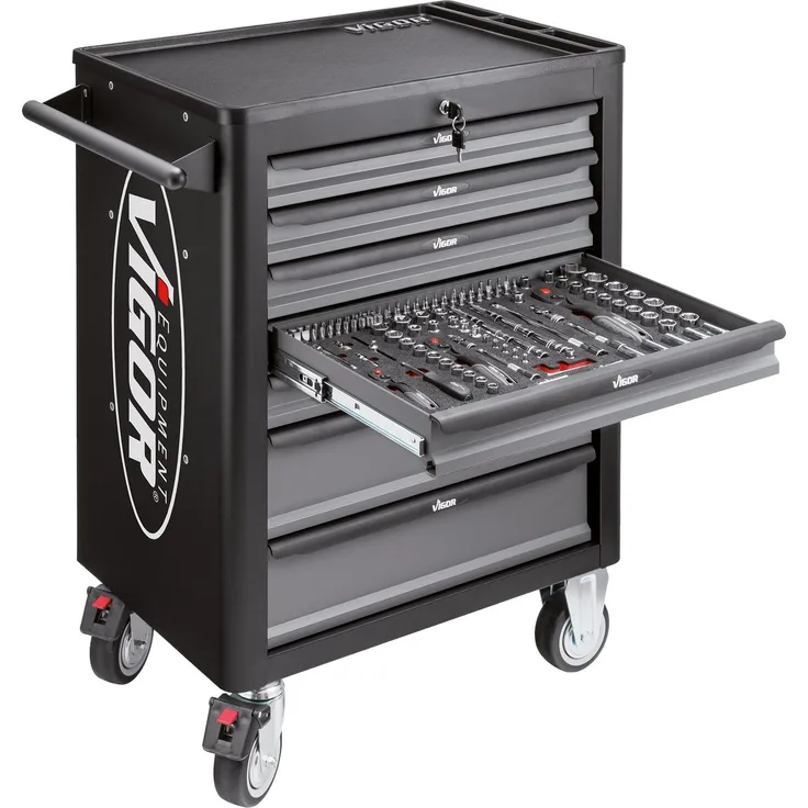Vigor V4560 Werkstattwagen mit Sortiment, 1000 x 723 x 459 mm, Anzahl Werkzeuge: 344