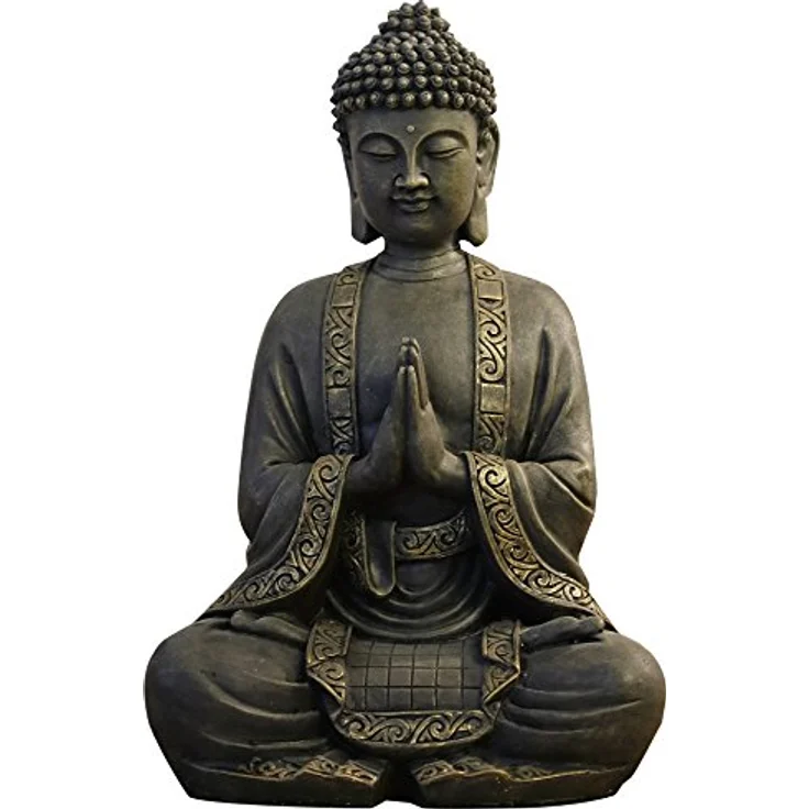 zen Light Große Statue Buddha Vermittlung, Kunstharz, Bonze, 15 x 24 x 37.5 cm