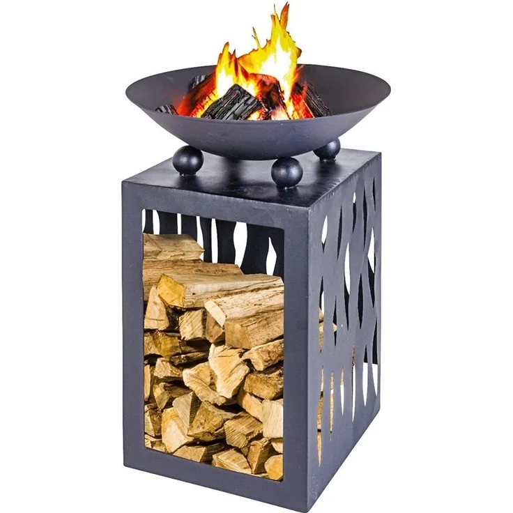 Koopman International Feuerschale mit Holzlager, 45 cm, Feuerkorb