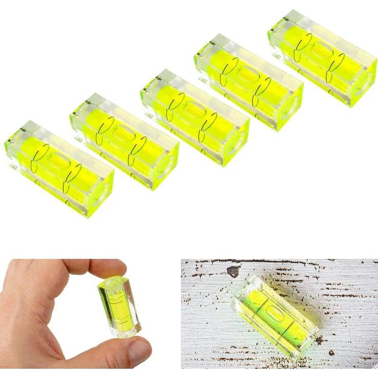 Libelle Wasserwaage, 5er Pack, Rechteckig, 15 x 15 x 40 mm, Präzisions-Wasserwaage, mit Luftblase, Mini Wasserwaage, kleine Libelle, Dosenlibelle für Kamera, Camping, Wohnwagen, Bullseye-Wasserwaage