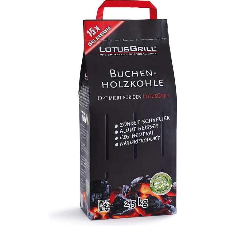 LotusGrill Buchen-Holzkohle 2,5 kg! Speziell entwickelt für den raucharmen Holzkohlegrill-Tischgrill – Bild 1