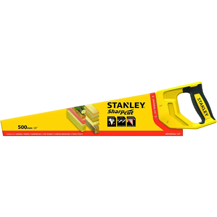 Stanley Handsäge Sharpcut (20''-500 mm, Fuchsschwanz mit 7 Zähne-Inch für grobe Arbeiten, doppelt geschliffene, induktionsgehärtete Verzahnung) STHT20367-1 – Bild 1