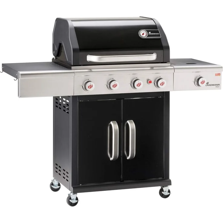 LANDMANN Gasgrill 12968 Triton 4.1 maxX schwarz, 4+1 Brenner, Maße 120 x 142 x 56,5 cm, Edelstahl, 15,5 kW, mit Infrarotbrenner – Bild 1