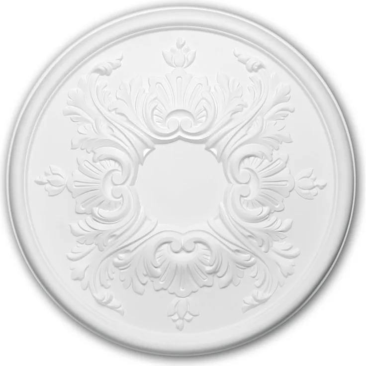 Profhome Decor - Rosette PROFHOME 156030 Zierelement Deckenelement Rokoko Barock Stil weiß Ø 39,5 cm