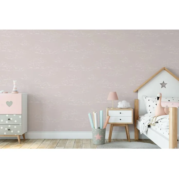 Art for the Home - Vliestapete - Vintage Wolken - Rosa - 10mx53cm