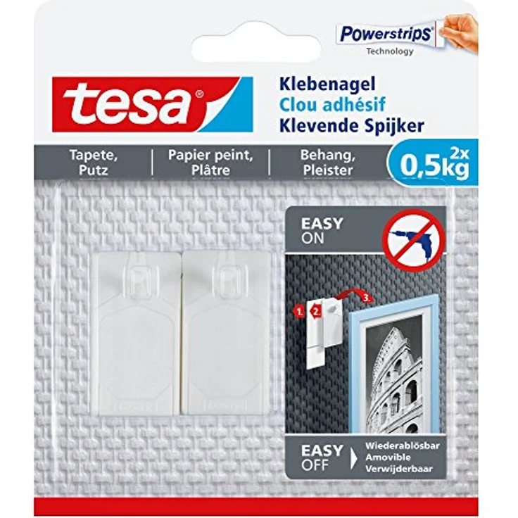tesa Klebenagel für Tapeten und Putz, 0,5 kg Halteleistung, 2 Stück – Bild 1