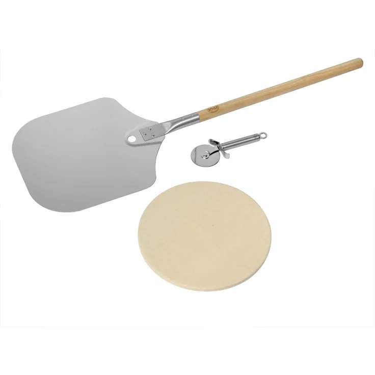 RÖSLE Barbecue Pizza-Set 3-tlg, Hochwertiger Pizzastein, Pizzaschieber und Pizza- und Flammkuchenschneider, für eine knusprige Pizza wie aus dem Holzofen - Preisvergleich