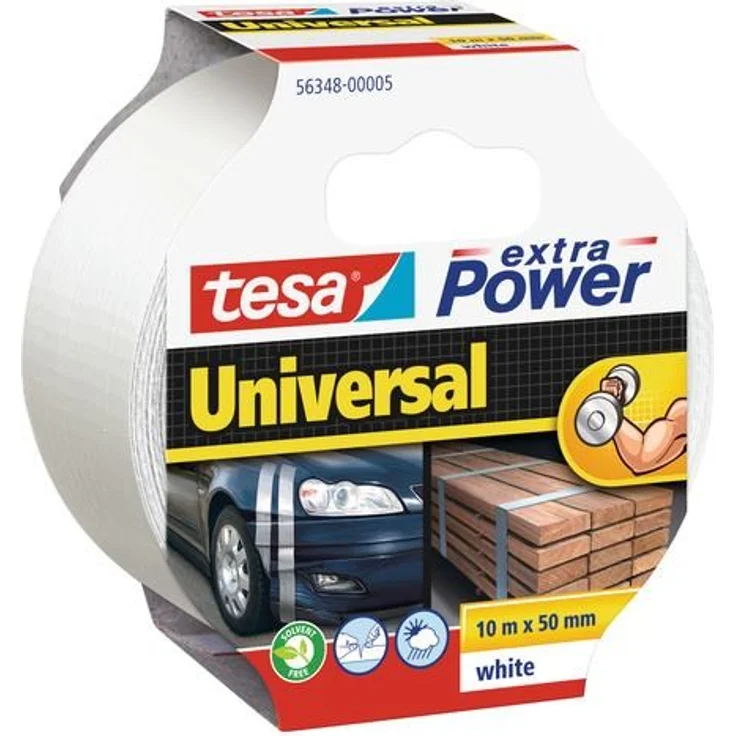 tesa extra Power Universal Gewebeband - Gewebeverstärktes Ductape zum Reparieren, Befestigen, Bündeln, Verstärken oder Abdichten - Weiß - 10 m x 50 mm – Bild 1