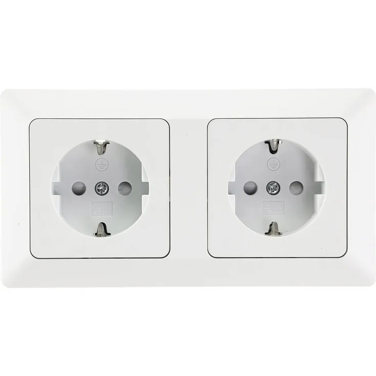 MILOS Set 2 Steckdosen+ 2-fach Rahmen 250V~- 16A, Klemmanschluss, Matt-weiß