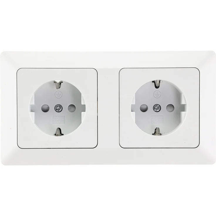 MILOS Set 2 Steckdosen+ 2-fach Rahmen 250V~- 16A, Klemmanschluss, Matt-weiß