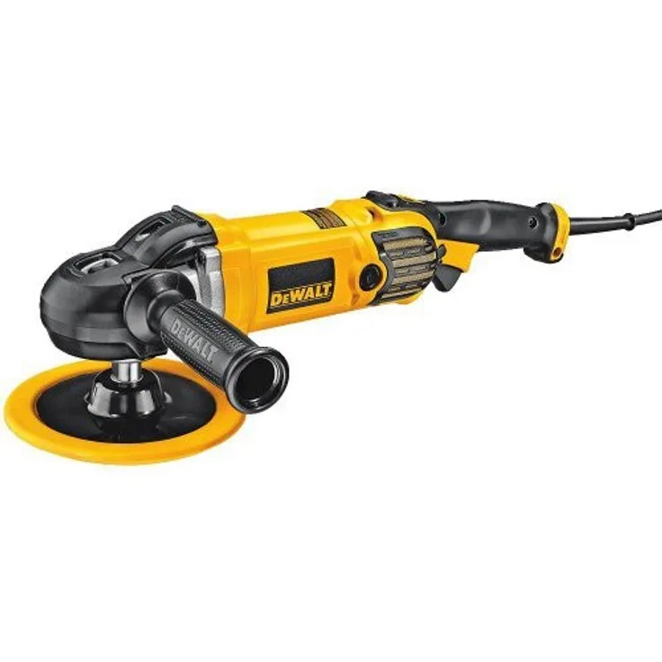 DeWalt 150mm & 180mm Polierer-Poliergerät (variable Geschwindigkeitseinstellung, leise & vibrationsarm, inkl. Gummischleifteller, Seitenzusatzhandgriff, zwei Polierhauben, Bügelhandgriff), DWP849X