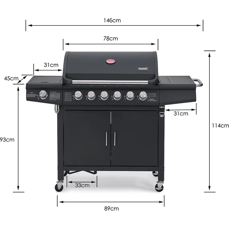 TAINO RED 6 Gasgrill schwarz 6 Edelstahl Brenner Seitenkocher, Weiterentwicklung des TAINO 6 PRO – Bild 3