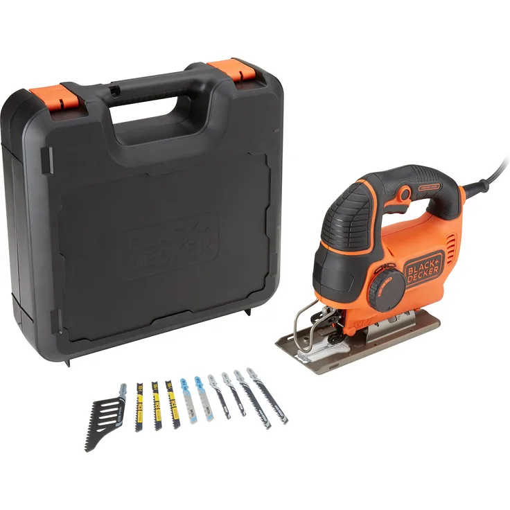 Black & Decker Stichsäge (620W, max. 90 mm Schnitttiefe, variable Hubzahl, Softgriff, Sight-Linie, Schutzbügel, Sägeblasfunktion, inkl. 10 Stichsägeblätter & Koffer) KS901PEKA