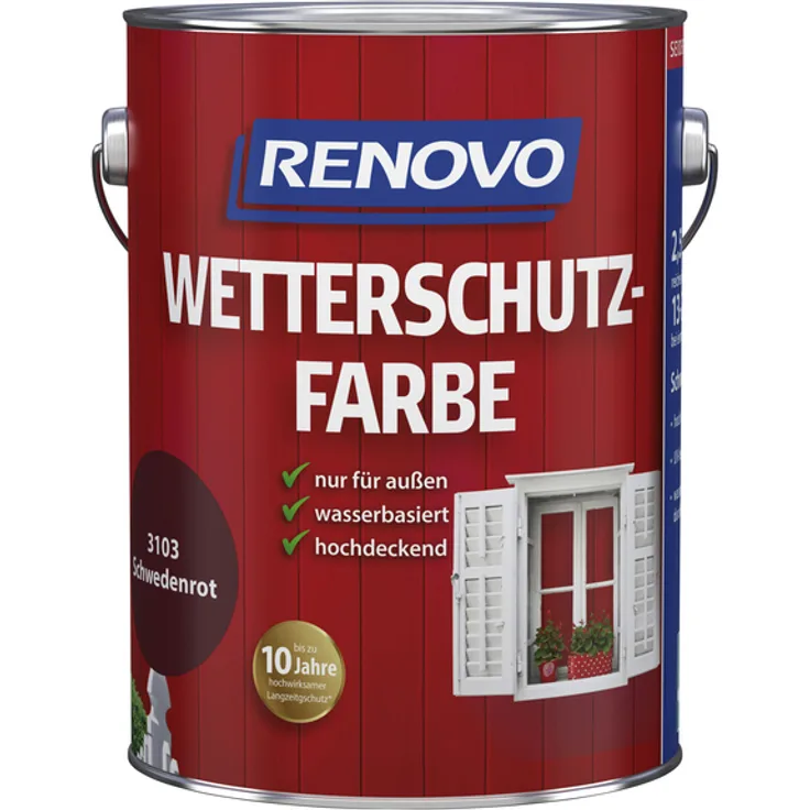 Renovo - Wetterschutzfarbe für außen, 2,5 l, rot, seidenglänzend - rot