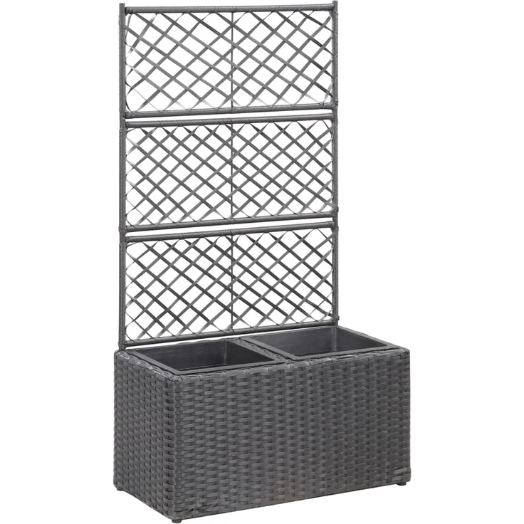 vidaXL Hochbeet mit Rankgitter 2 Töpfe 58×30×107cm Poly Rattan Schwarz – Bild 1