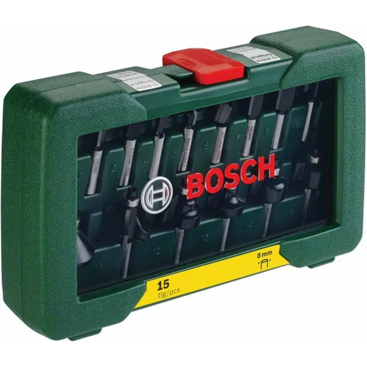 Bosch 15tlg. Hartmetall Fräser Set (für Holz, Ø-Schaft 8 mm, Zubehör Oberfräse) – Bild 1