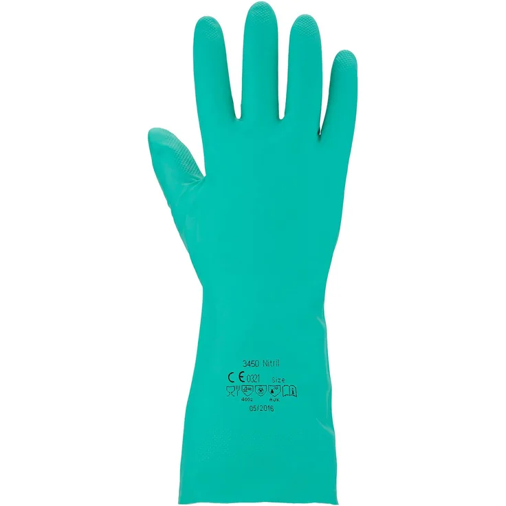 Asatex 3450 9 Chemikalienschutz-Handschuhe Nitril chemikalienbeständig Größe 9, Grün, 9