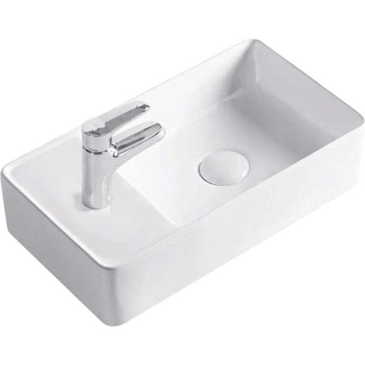 Gäste WC Waschbecken SOHO 2.0 in 46 x 25 x 12 cm aus feinster Keramik für Wandmontage oder als Aufsatzwaschbecken mit Hahnloch Hahnloch Links