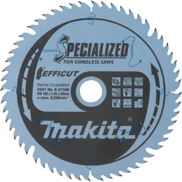 Makita B-57336 SPECIALIZED Sägeb.165x20x56Z, 1 V, Silber, 165 x 20 mm – Bild 1