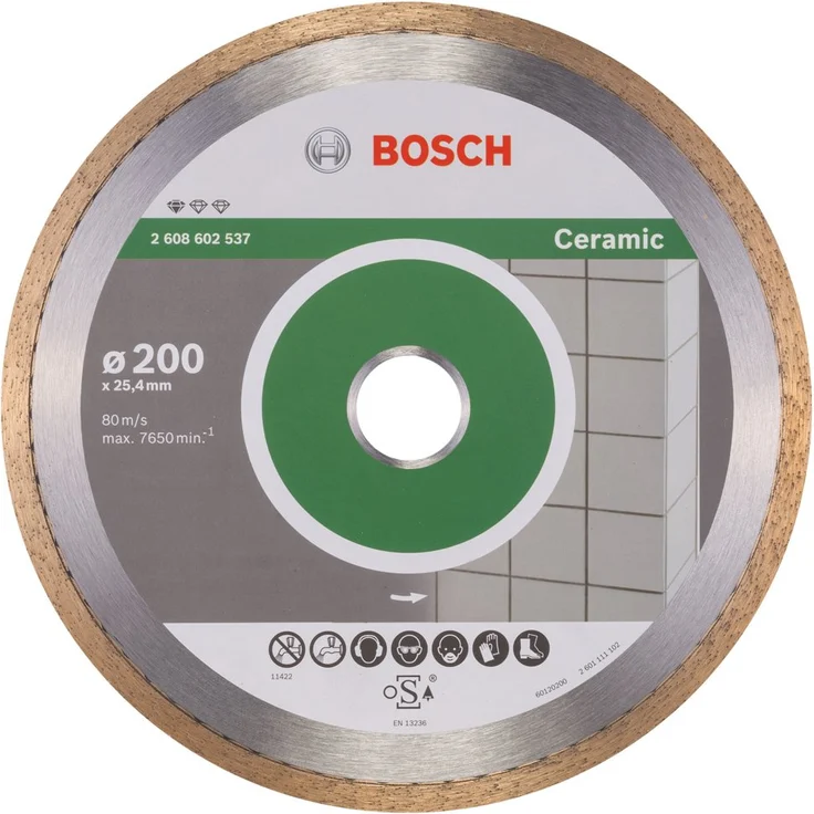Bosch Professional Diamanttrennscheibe Standard für Ceramic, 200 x 25,40 x 1,6 x 7 mm, 2608602537 – Bild 1