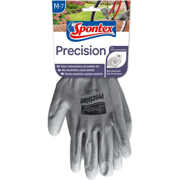 Spontex Precision Handschuhe, ideal für feine Arbeiten im Trockenbereich, mit PU-Beschichtung, hohes Tastempfinden, Größe M, 1 Paar