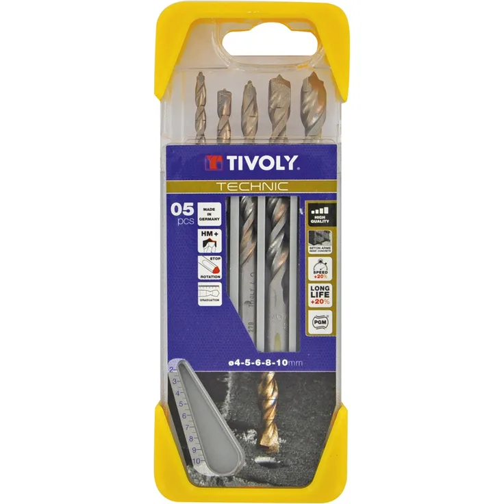Tivoly B43 – Pack von 5 Bohrer für Beton, Hohe Leistung Ø 4, 5, 6, 8, 10 mm)