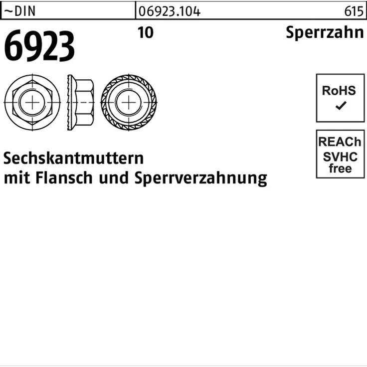 DIVERSE Sechskantmutter DIN 6923 m.Flansch M 10 10 Sperrverzahnung