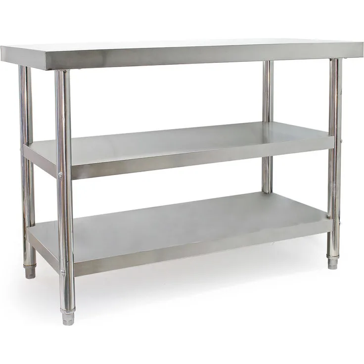Wiltec - Edelstahl Arbeitstisch 120x60x85cm mit 2 Ablagen und höhenverstellbaren Tischfüßen