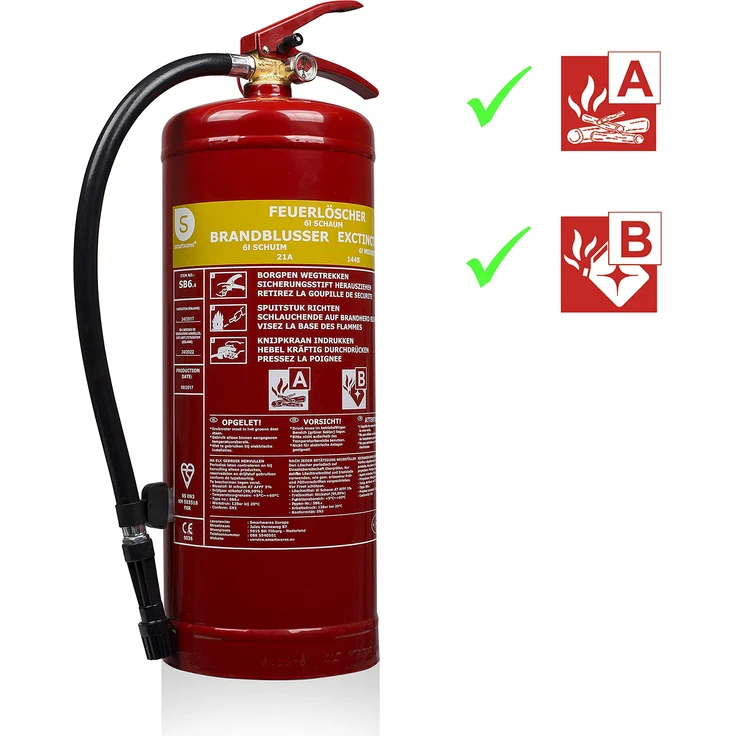 Smartwares Schaum Feuerlöscher SB6 6L Brandklassen AB Stahl mit Halterung