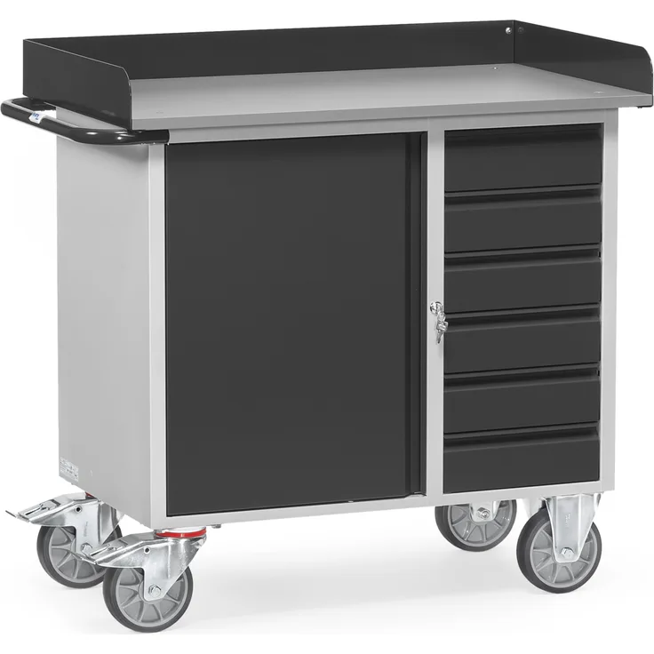 Fetra Werkstattwagen mit Schrank und 6 Schubladen mit Abrollrand Grey Edition