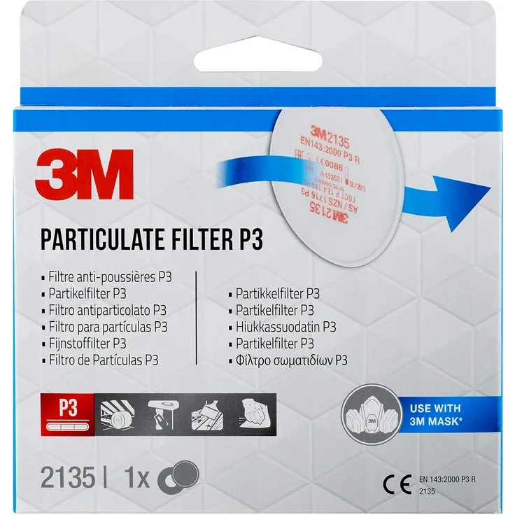 3M Partikelfilter 2135PRO1 - Feinstaubfilter mit Schutzstufe P3 für 3M Atemschutzmaske - 1 Paar P3 Filter mit innovativer Filtertechnologie