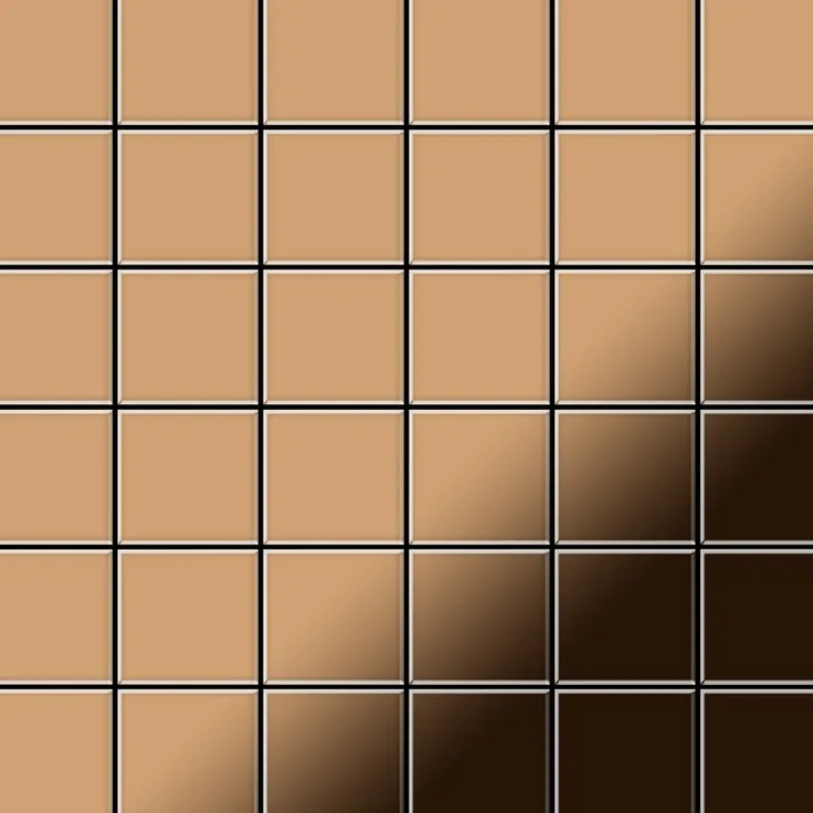 Mosaik Fliese massiv Metall Titan hochglänzend in kupfer 1,6mm stark ALLOY Cinquanta-Ti-AM 0,94 m2