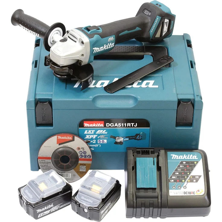 Makita DGA511RTJ Akku-Winkelschleifer 18 V - 5,0 Ah, 2 Akkus plus Ladegerät im MAKPAC 125 mm Akku – Bild 1