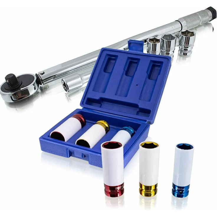 Bituxx - Drehmomentschlüssel Set 1-2' Ratsche inkl Felgenschutz Schlagnüsse inkl Nüsse (17 mm - 19 mm - 21 mm) für PKW Auto KFZ – Bild 1